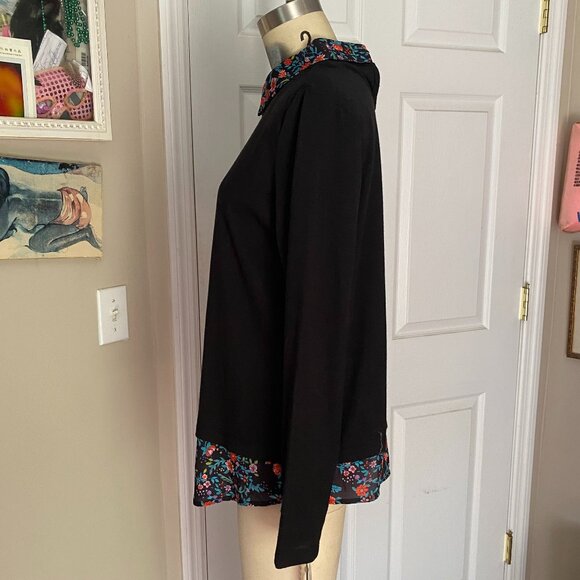 ZAC & RACHEL Black FLORAL Collared Layered look BLACK Blouse Shirt *SMALL* - Picture 4 of 7